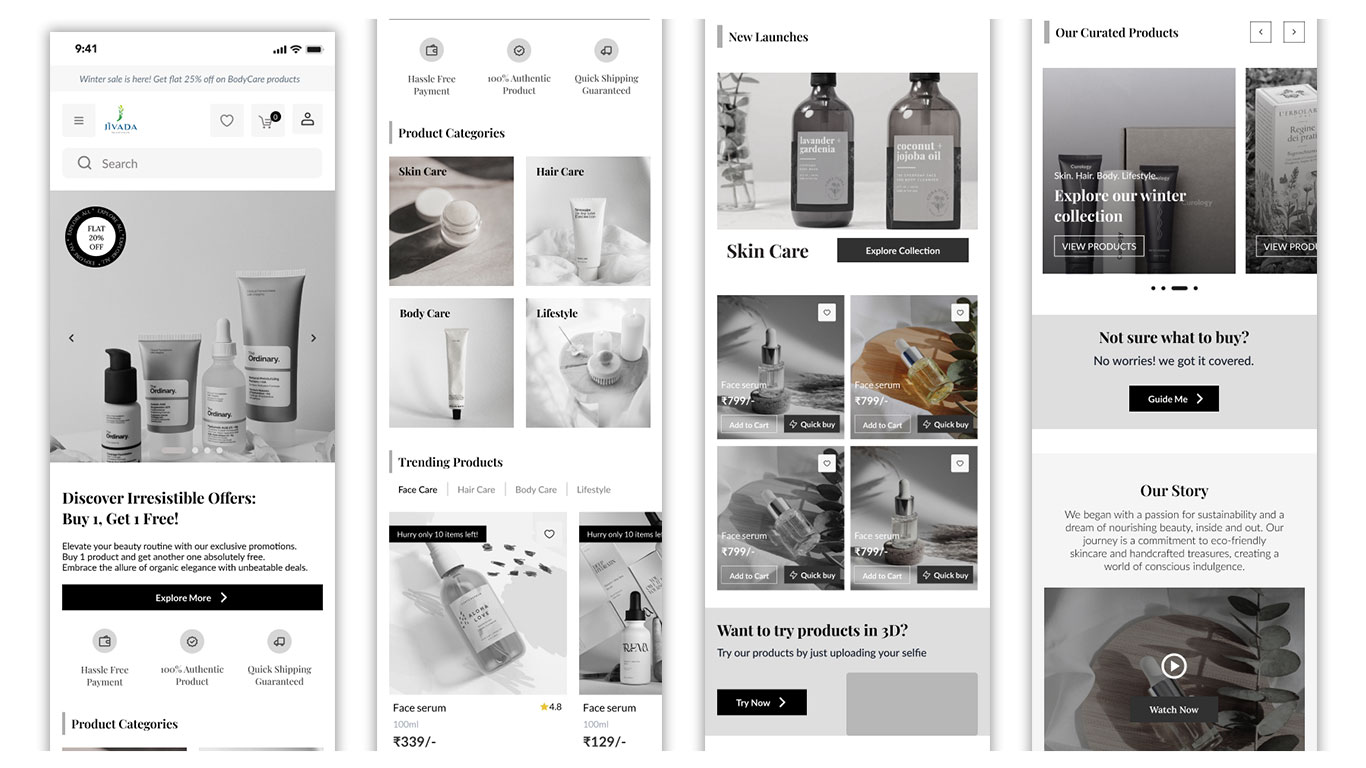 Wireframes for the Jivada redesign